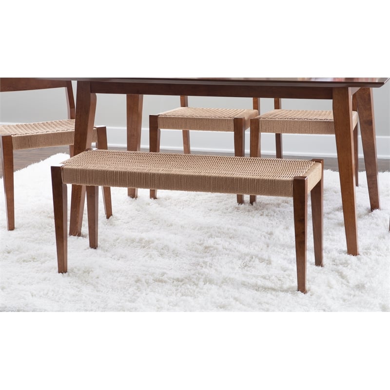 Linon Patty Rubberwood 2 Tone Bench Handwoven Rope Seat 18