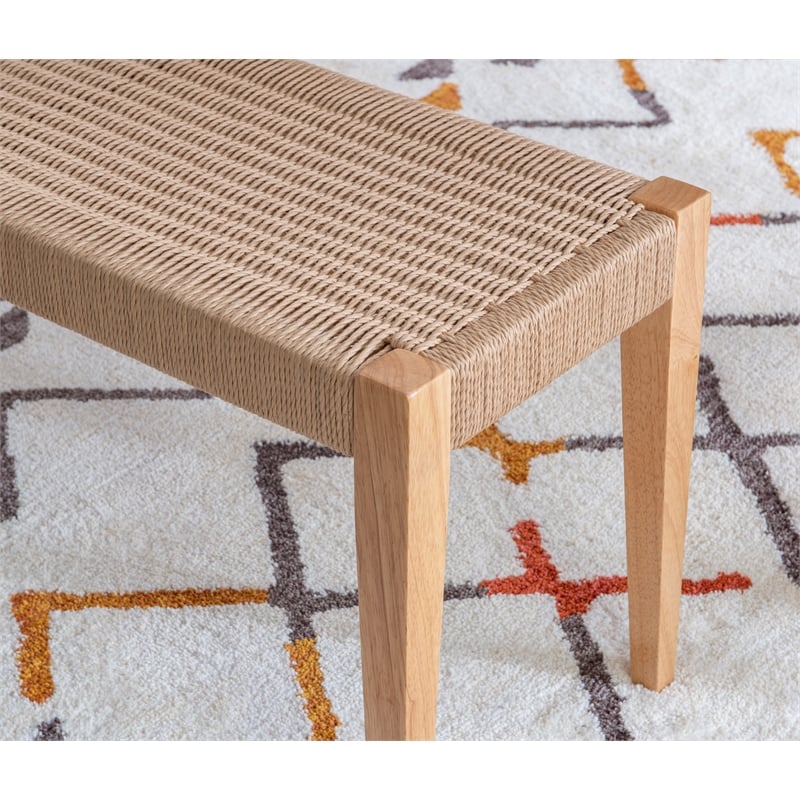 Linon Patty Rubberwood Bench Handwoven Rope Seat 18