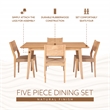 Linon Patty Five Piece Dining Set with Woven Seats in Natural Stained Wood