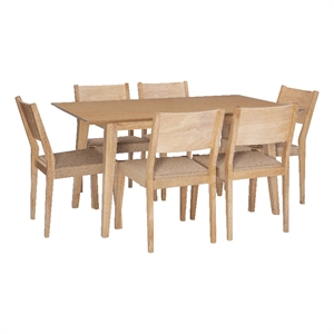 Linon Patty 7 Piece Dining Set with Woven Seats in Natural Brown Stained Wood