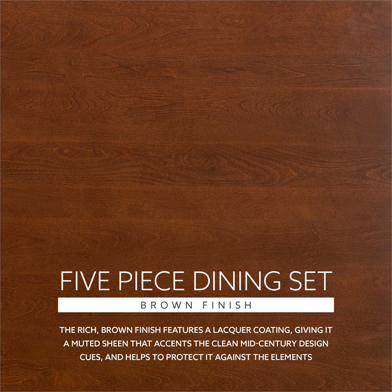 Linon Patty 5 Piece Dining Set with Woven Seats in Warm Brown Stained Rubberwood