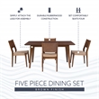Linon Patty 5 Piece Dining Set with Woven Seats in Warm Brown Stained Rubberwood