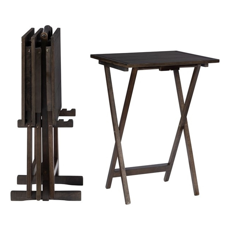 Linon Lisbon Five Piece Plank-Style Top Tray Table Set in Rustic Gray Wash Wood