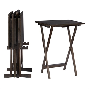 Linon Lisbon Five Piece Plank-Style Top Tray Table Set in Rustic Gray Wash Wood