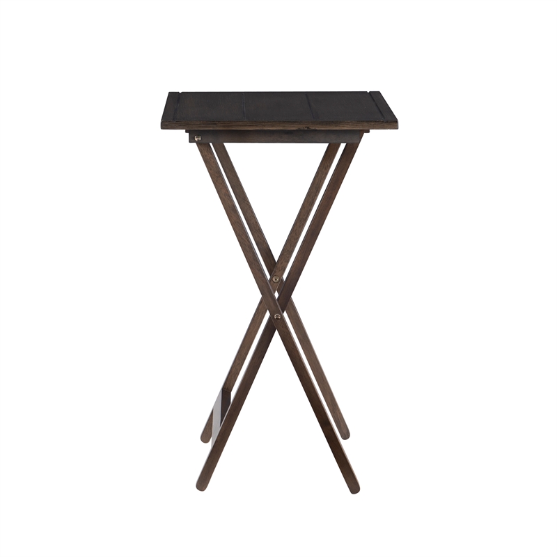 Linon Lisbon Five Piece Plank-Style Top Tray Table Set in Rustic Gray Wash Wood