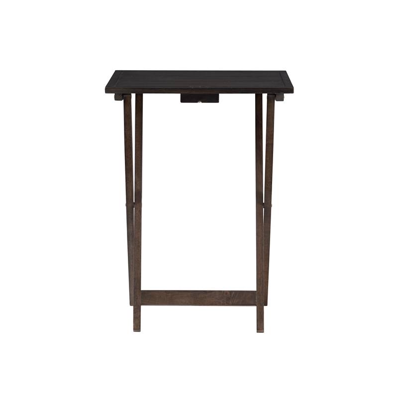 Linon Lisbon Five Piece Plank-Style Top Tray Table Set in Rustic Gray Wash Wood