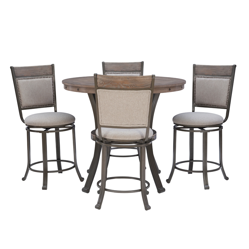 Linon Franklin 5 Pce Wood & Steel Gathering Counter Height Dining Set in Pewter