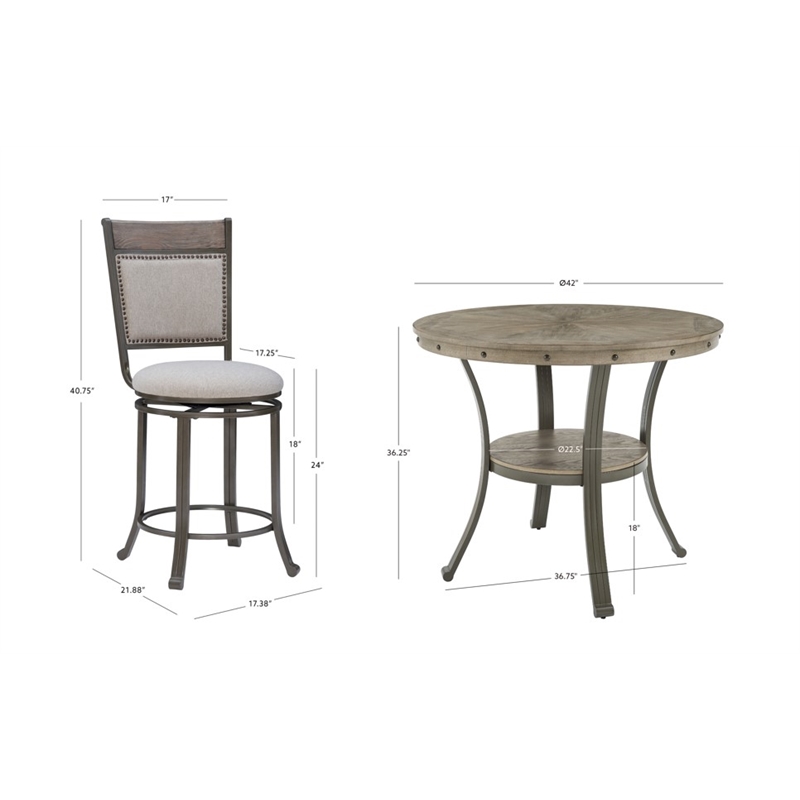 Linon Franklin 5 Pce Wood & Steel Gathering Counter Height Dining Set in Pewter