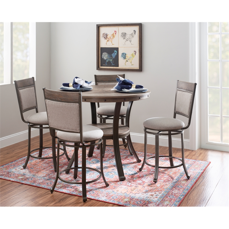 Linon Franklin 5 Pce Wood & Steel Gathering Counter Height Dining Set in Pewter