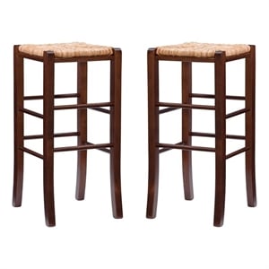Linon Backless Set of Two 29&quot Wooden Barstools Handwoven Seat in Walnut