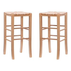 Linon Backless Set of Two 29&quot Barstools Handwoven Seat in Natural Stained Wood