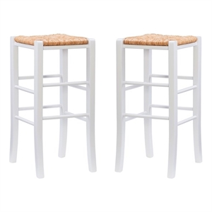 Linon Backless Set of Two 29&quot Barstools Handwoven Seat in White Solid Wood