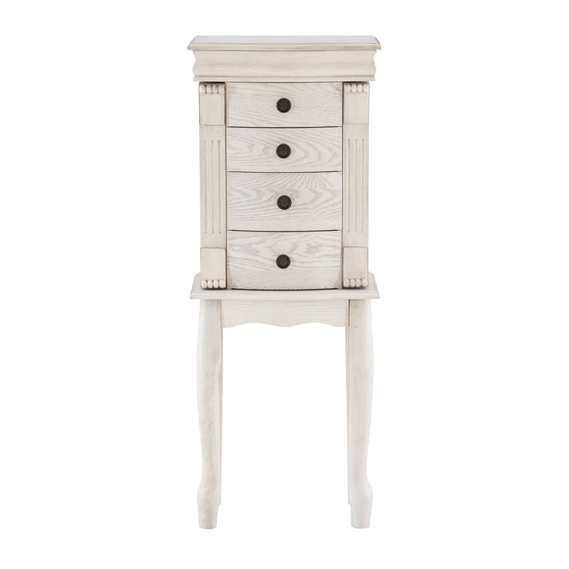 Linon Azalea Jewelry Armoire 4 Drawers Top and Side Storage in Off White Wood