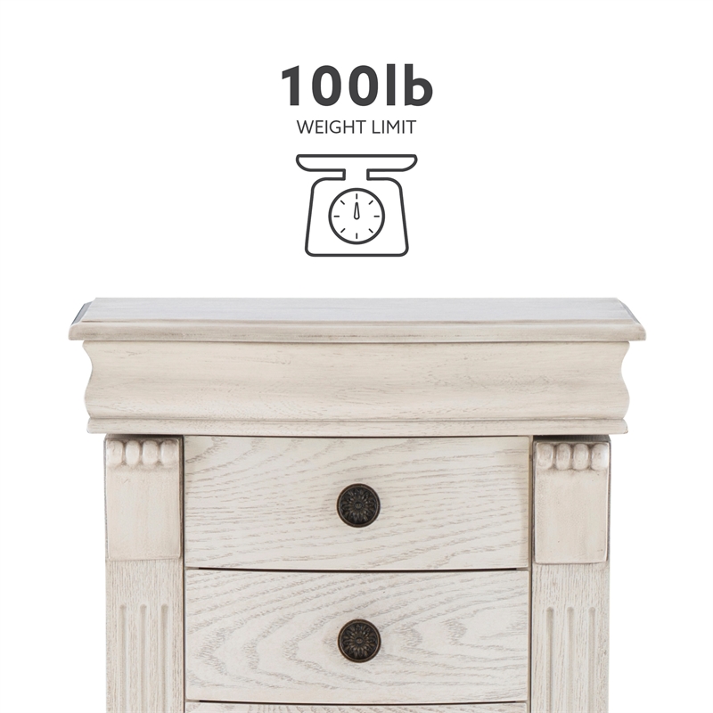Linon Azalea Jewelry Armoire 4 Drawers Top and Side Storage in Off White Wood