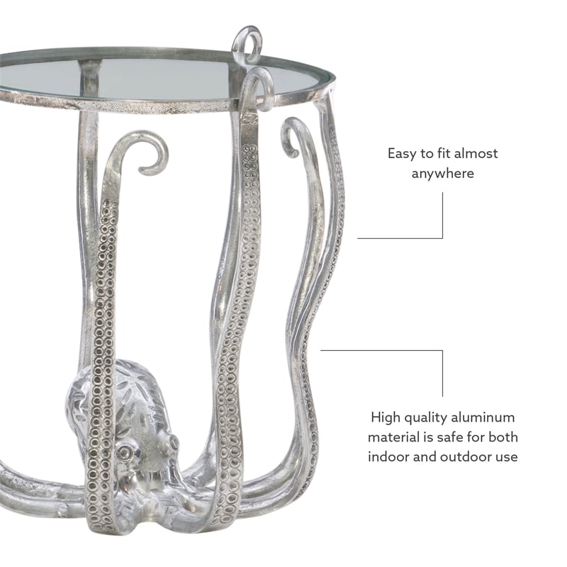 Linon Olivia Octopus Aluminum and Glass Table in Silver