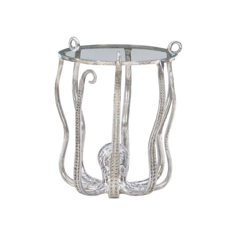 Linon Olivia Octopus Aluminum and Glass Table in Silver