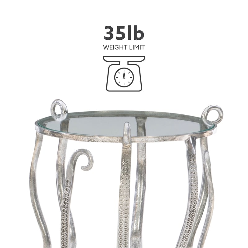 Linon Olivia Octopus Aluminum and Glass Table in Silver