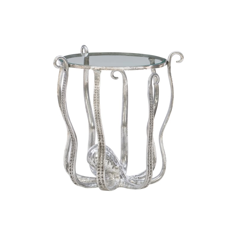 Linon Olivia Octopus Aluminum and Glass Table in Silver