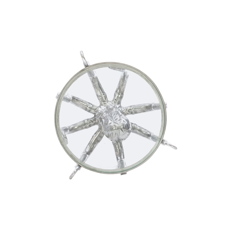 Linon Olivia Octopus Aluminum and Glass Table in Silver