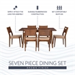 Linon Patty Seven Piece Dining Set with Woven Seats in Rich Brown Stained Wood