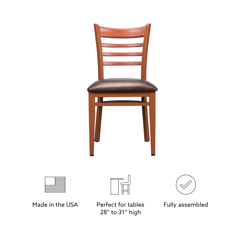 Linon Lassiter Set of 2 Side Chairs Faux Leather Seat Steel Frame in Honey Brown