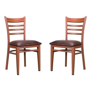 Linon Lassiter Set of 2 Side Chairs Faux Leather Seat Steel Frame in Honey Brown