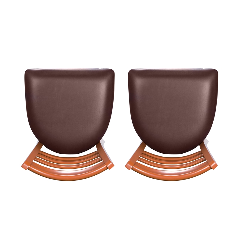 Linon Lassiter Set of 2 Side Chairs Faux Leather Seat Steel Frame in Honey Brown