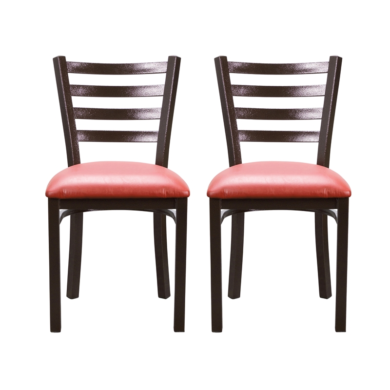 Linon Lassiter Set of 2 Side Chairs Faux Leather Seat Antique Bronze Steel Frame