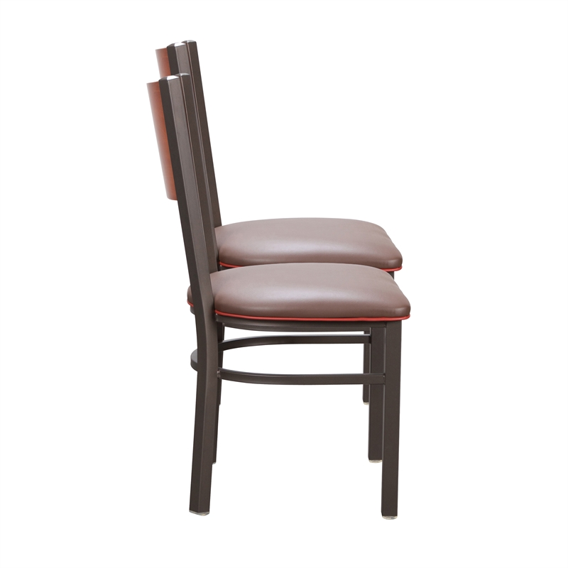 Linon Hoda Set of 2 Side Chairs Brown Faux Leather Seats with Brown Steel Frame