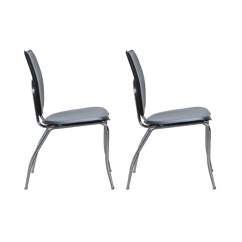 Linon Faris Set of 2 Steel Framed Stacking Side Chairs in Black Faux Leather