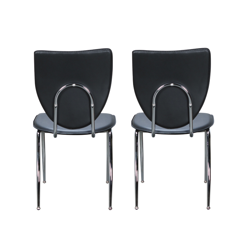 Linon Faris Set of 2 Steel Framed Stacking Side Chairs in Black Faux Leather