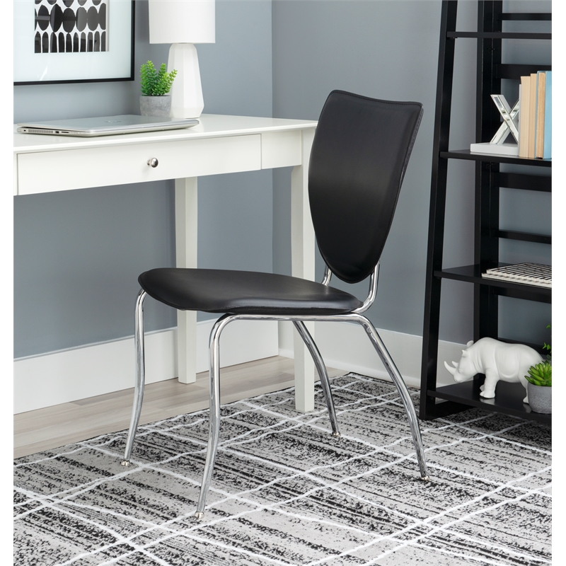 Linon Faris Set of 2 Steel Framed Stacking Side Chairs in Black Faux Leather