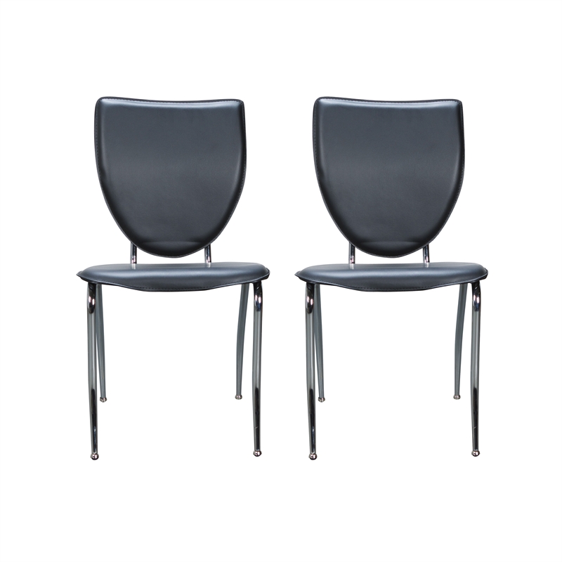 Linon Faris Set of 2 Steel Framed Stacking Side Chairs in Black Faux Leather