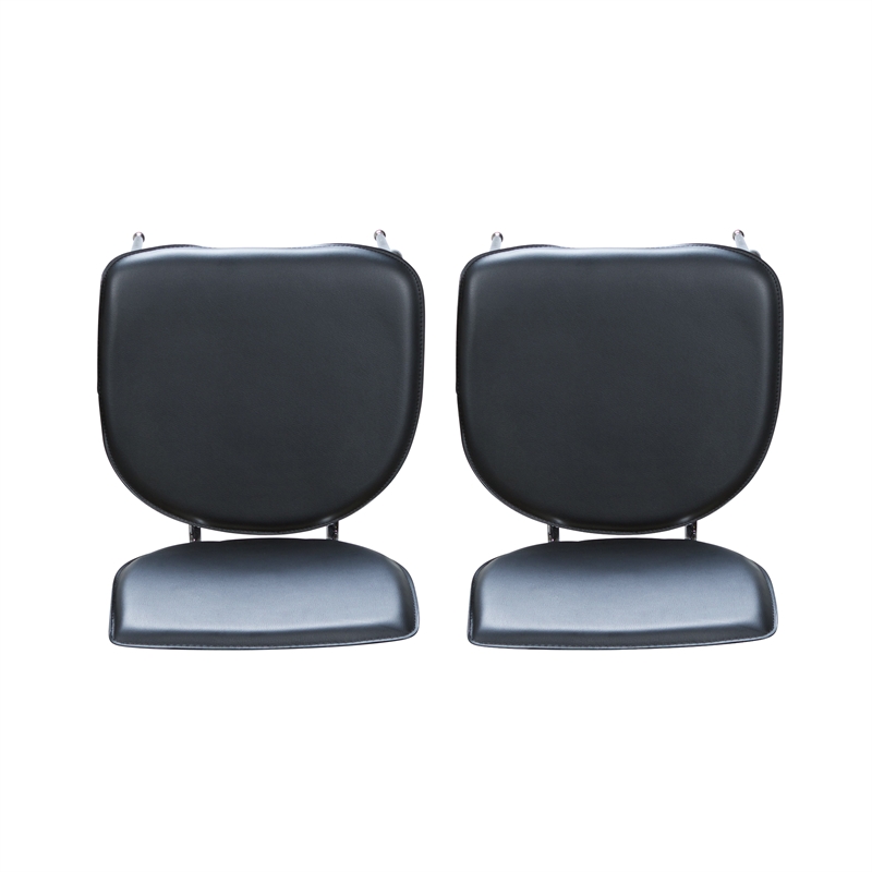 Linon Faris Set of 2 Steel Framed Stacking Side Chairs in Black Faux Leather