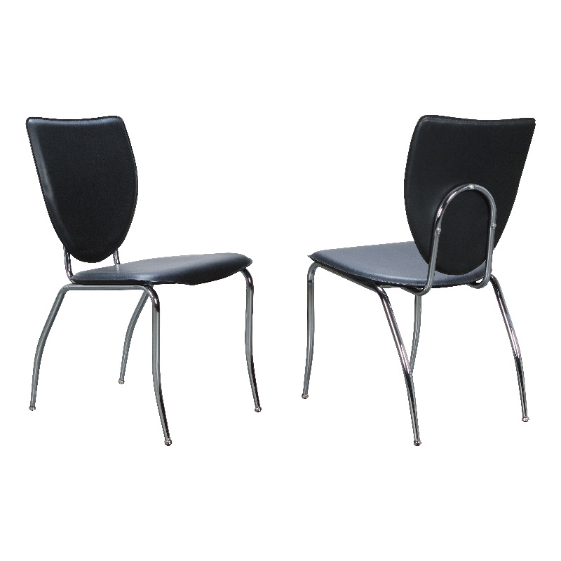 Linon Faris Set of 2 Steel Framed Stacking Side Chairs in Black Faux Leather