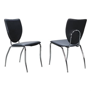 Linon Faris Set of 2 Steel Framed Stacking Side Chairs in Black Faux Leather