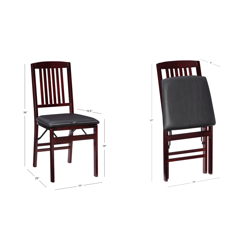 Linon Triena Set of 2 Folding Chairs with Brown Faux Leather Seat in Merlot Wood