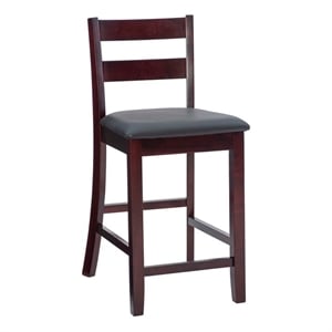 Linon Triena Soho Ladder Back Faux Leather Seat 25&quot Counter Stool in Merlot Wood