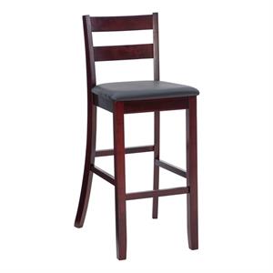 Linon Triena Soho 31&quot Bar Stool Dark Brown Faux Leather Seat in Merlot Wood