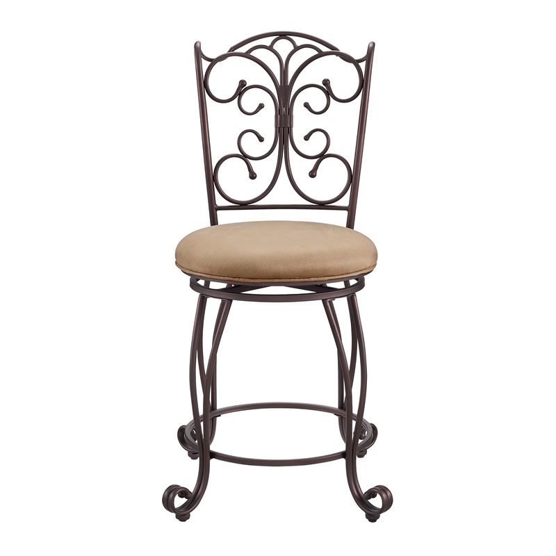Linon Gathered Swivel Counter Stool Faux Leather Padded Seat in Bronze Metal