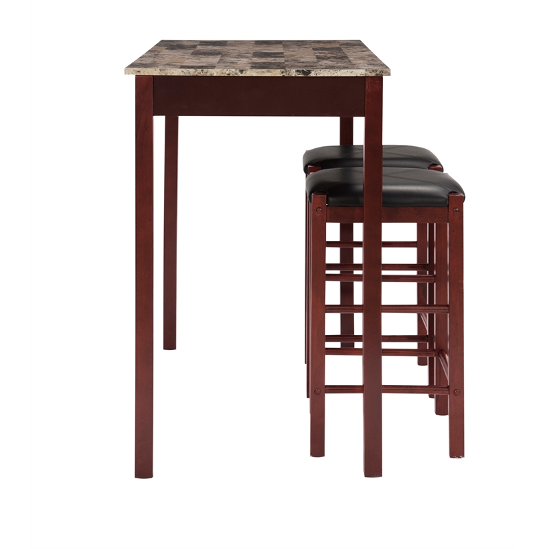 Linon Tifton Three Piece Wood Tavern Dining Set Backless Stools in Espresso