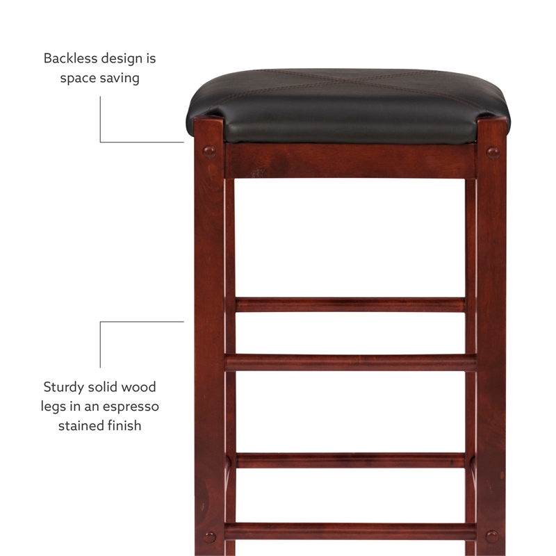 Linon Tifton Three Piece Wood Tavern Dining Set Backless Stools in Espresso