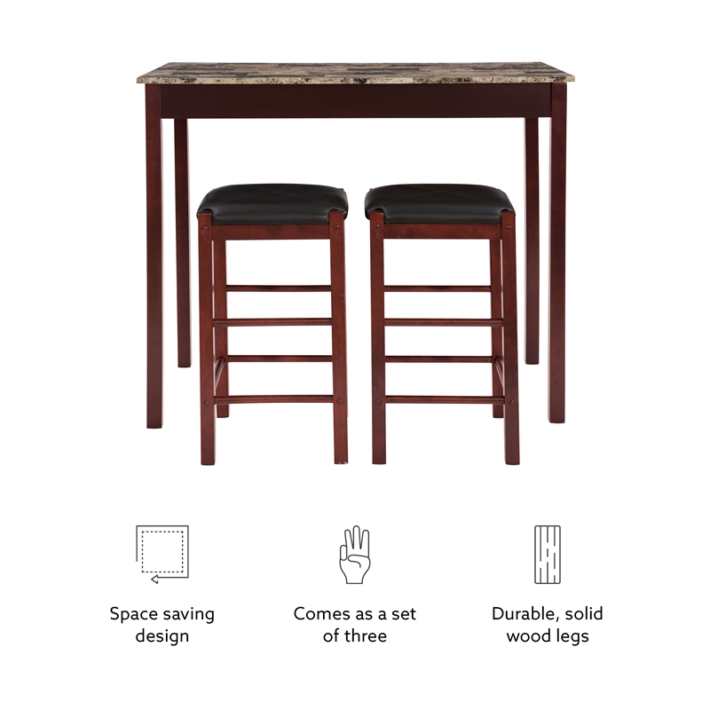 Linon Tifton Three Piece Wood Tavern Dining Set Backless Stools in Espresso