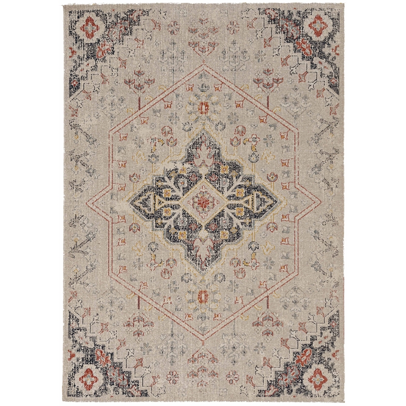 Linon Great Zero Rollins Machine Made Polyester 3'x5' Rug in Ivory