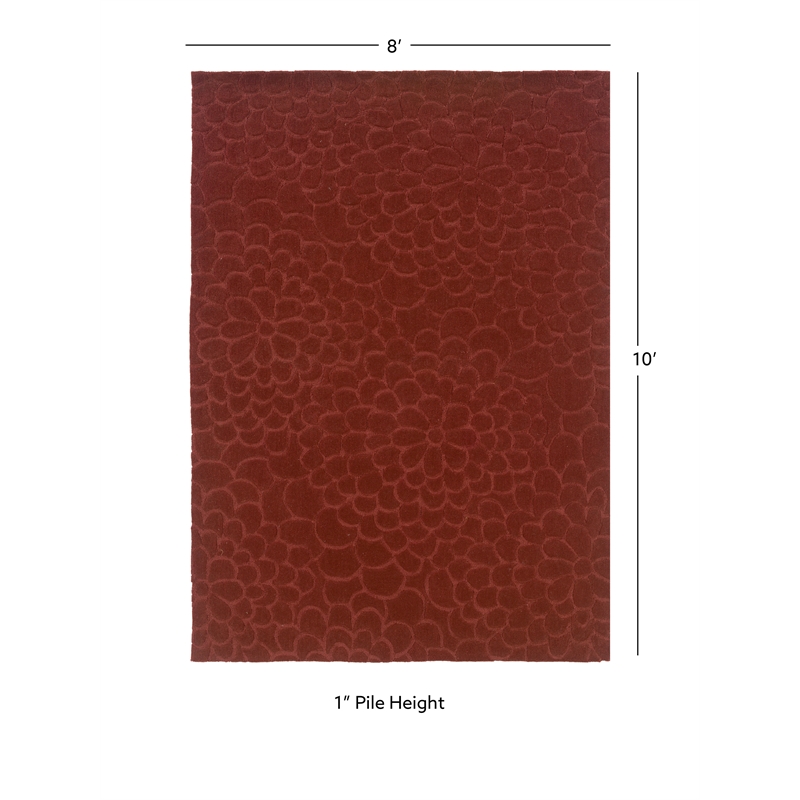 Linon Trio Floral Hand Tufted Polyester 8'x10' Rug in Cinnamon Red