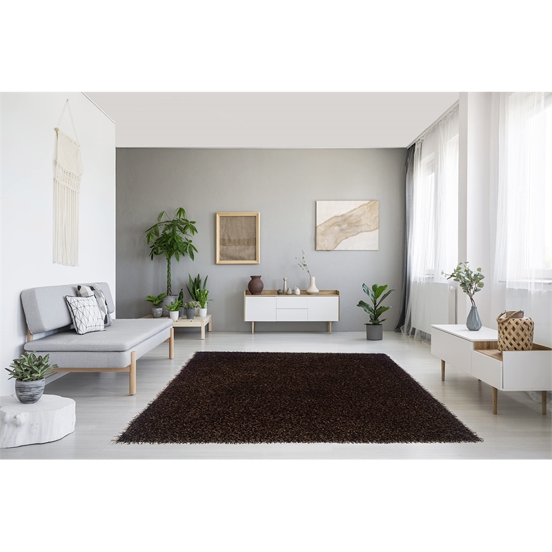 Linon Confetti Shag Hand Tufted Polyester 8'x10' Rug in Brown