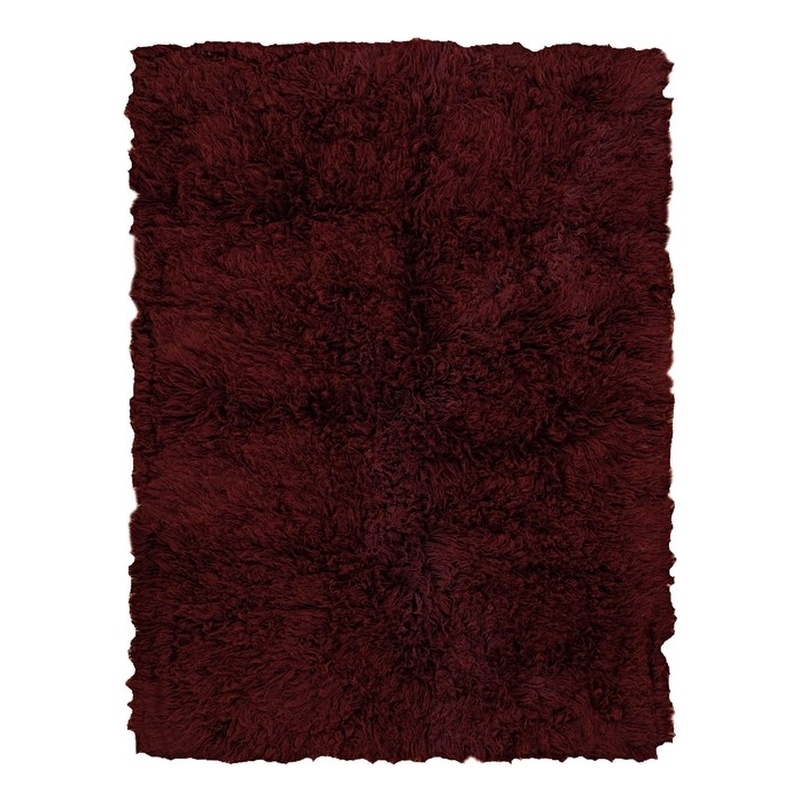 Linon 3A Flokati Hand Woven Wool 9'x12' Rug in Burgundy Red