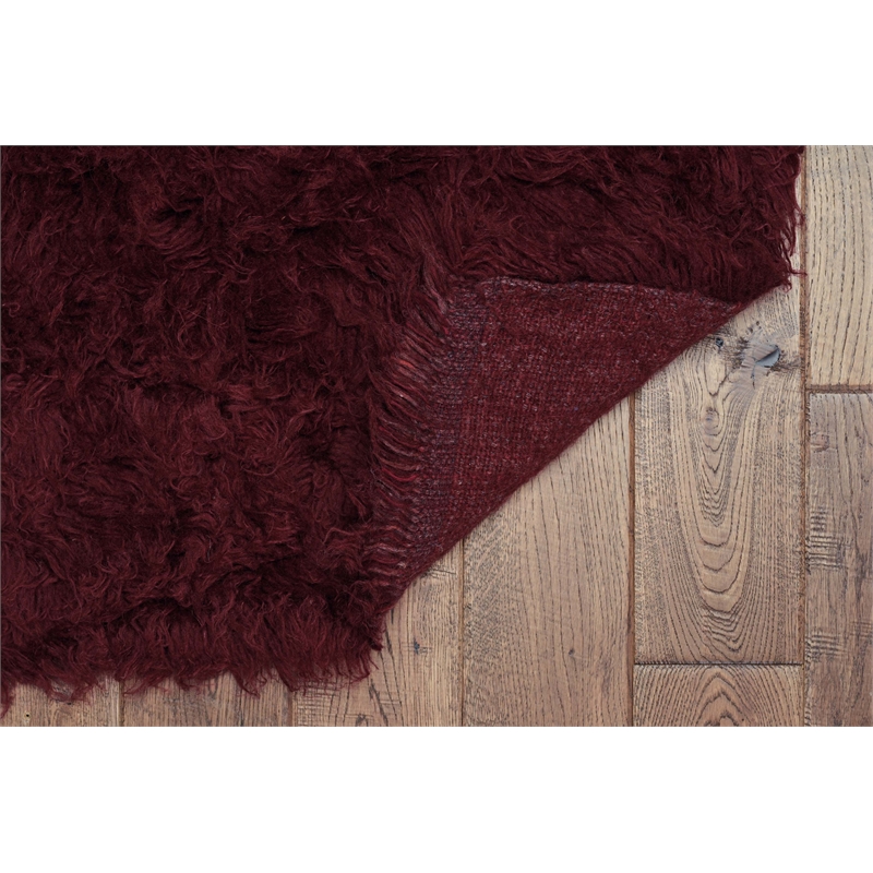 Linon 3A Flokati Hand Woven Wool 9'x12' Rug in Burgundy Red