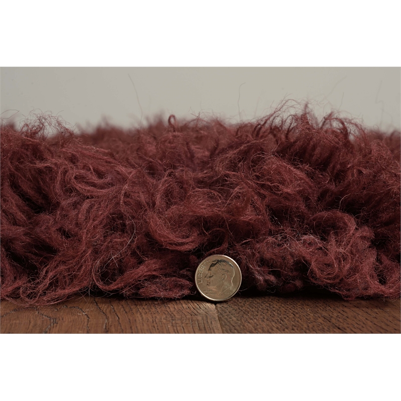 Linon 3A Flokati Hand Woven Wool 9'x12' Rug in Burgundy Red