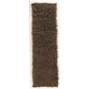 Linon New Flokati Hand Woven Wool 2'4&quotx8'6&quot Rug in Cocoa Brown